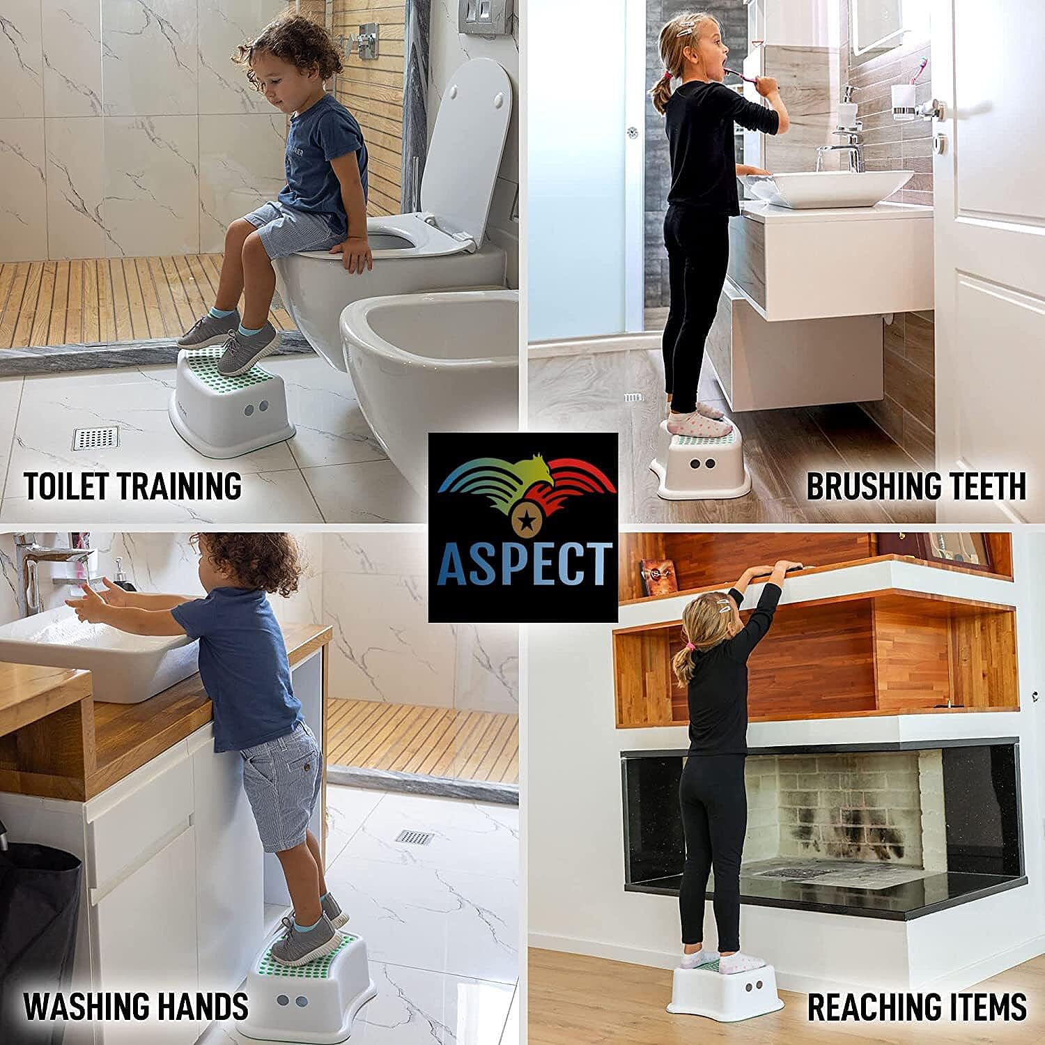 Compact White Bathroom Step Stool with Grip Surface