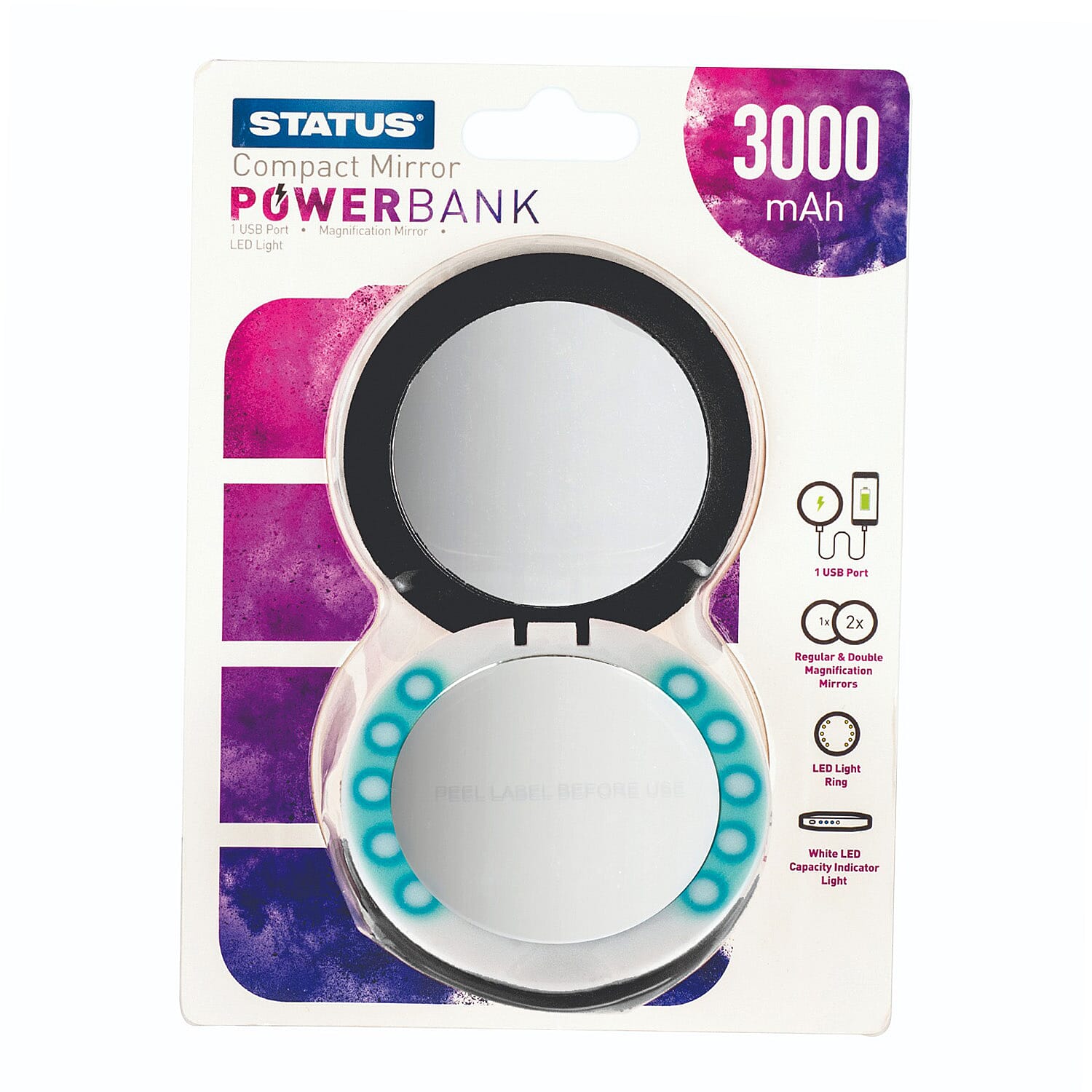 Compact LED Mirror Powerbank - Black