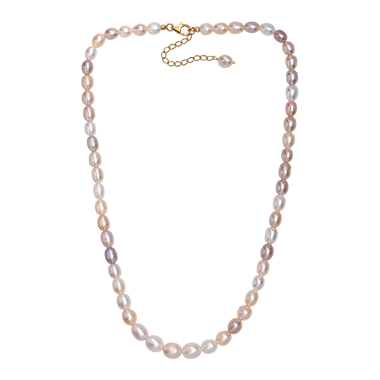 Tucson Find- AAA Multi Color Fresh Water Pearl Necklace (Size - 20-2 Ext) in 18K Vermeil Yellow Gold overlay Sterling Silver 155.00 Ct.