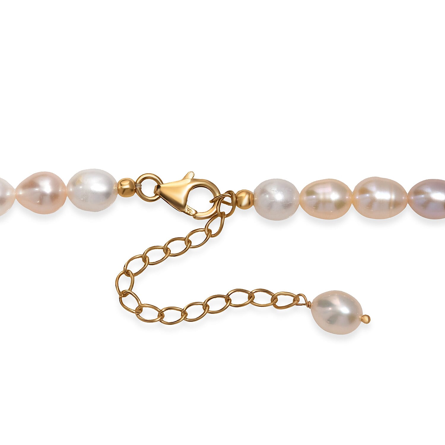 Tucson Find- AAA Multi Color Fresh Water Pearl Necklace (Size - 20-2 Ext) in 18K Vermeil Yellow Gold overlay Sterling Silver 155.00 Ct.
