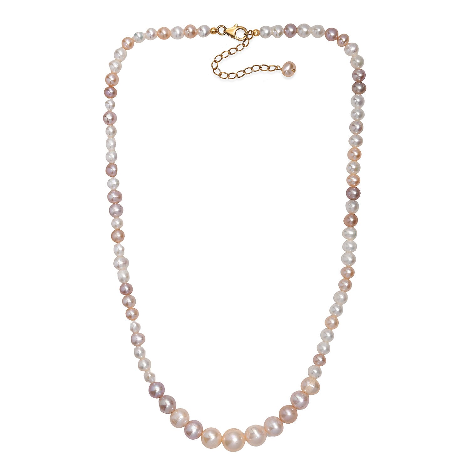 Tucson Close Out Deal- AAA Multi Colour Fresh Water Pearl Necklace (Size - 20-2 Ext) in 18K Vermeil Yellow Gold Plated Sterling Silver 180.00 Ct.