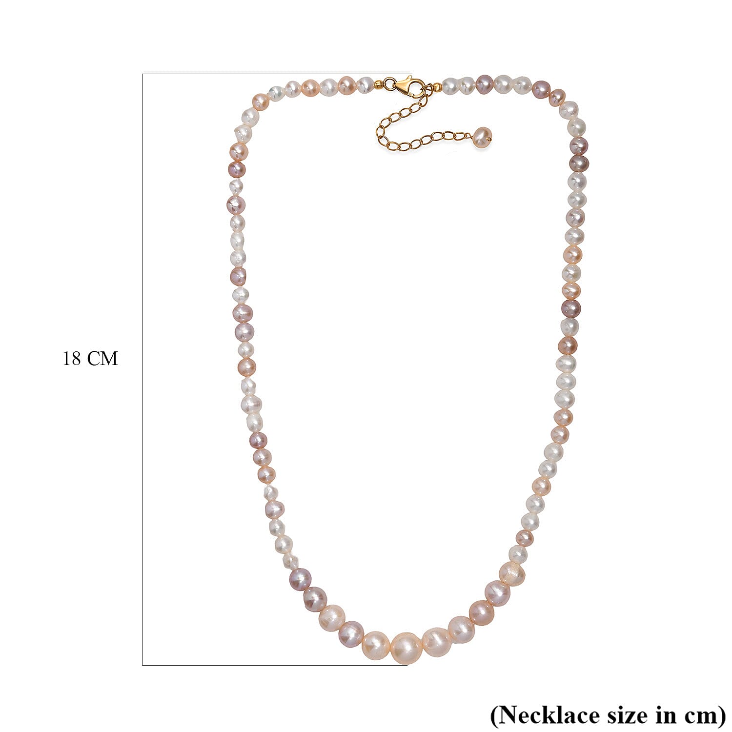 Tucson Close Out Deal- AAA Multi Colour Fresh Water Pearl Necklace (Size - 20-2 Ext) in 18K Vermeil Yellow Gold Plated Sterling Silver 180.00 Ct.
