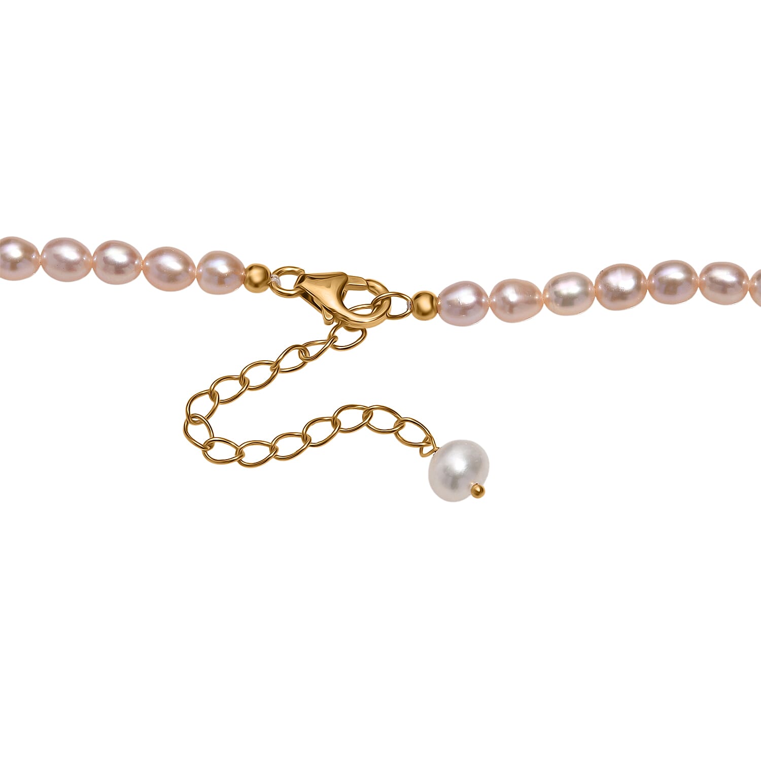 Pink Fresh Water Pearl Necklace (Size - 20-2 Ext) in 18K Vermeil Yellow Gold Plated Sterling Silver Pink Fresh Water Pearl Necklace (Size - 20-2 Ext) in 18K Vermeil Yellow Gold Plated Sterling Silver