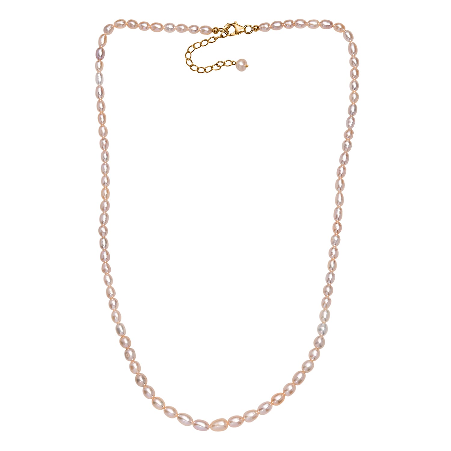 Peach Fresh Water Pearl Necklace (Size - 20-2 Ext) in 18K Vermeil Yellow Gold Plated Sterling Silver 70.00 Ct. Peach Fresh Water Pearl Necklace (Size - 20-2 Ext) in 18K Vermeil Yellow Gold Plated Sterling Silver 70.00 Ct.