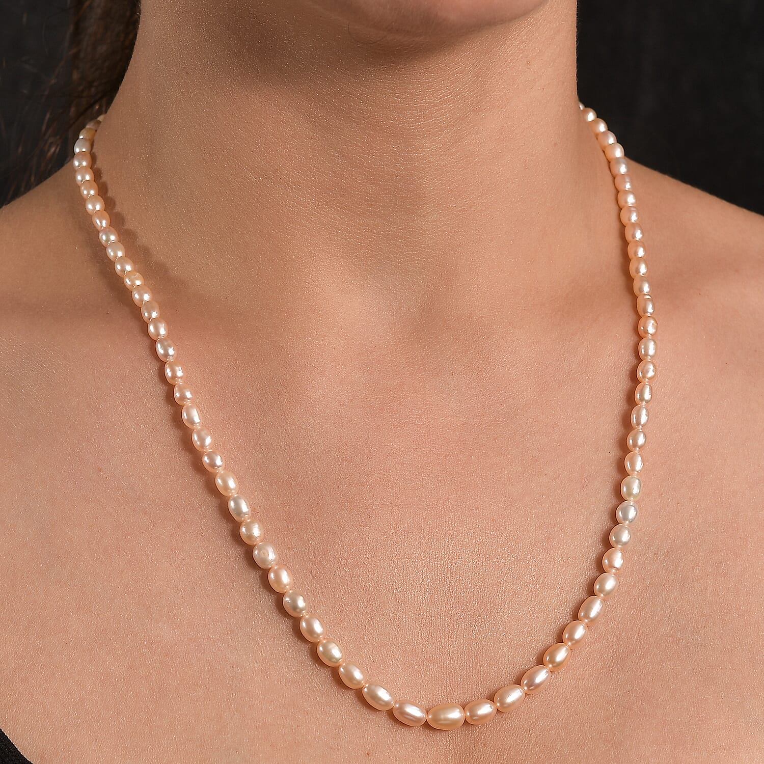 Peach Fresh Water Pearl Necklace (Size - 20-2 Ext) in 18K Vermeil Yellow Gold Plated Sterling Silver 70.00 Ct. Peach Fresh Water Pearl Necklace (Size - 20-2 Ext) in 18K Vermeil Yellow Gold Plated Sterling Silver 70.00 Ct.