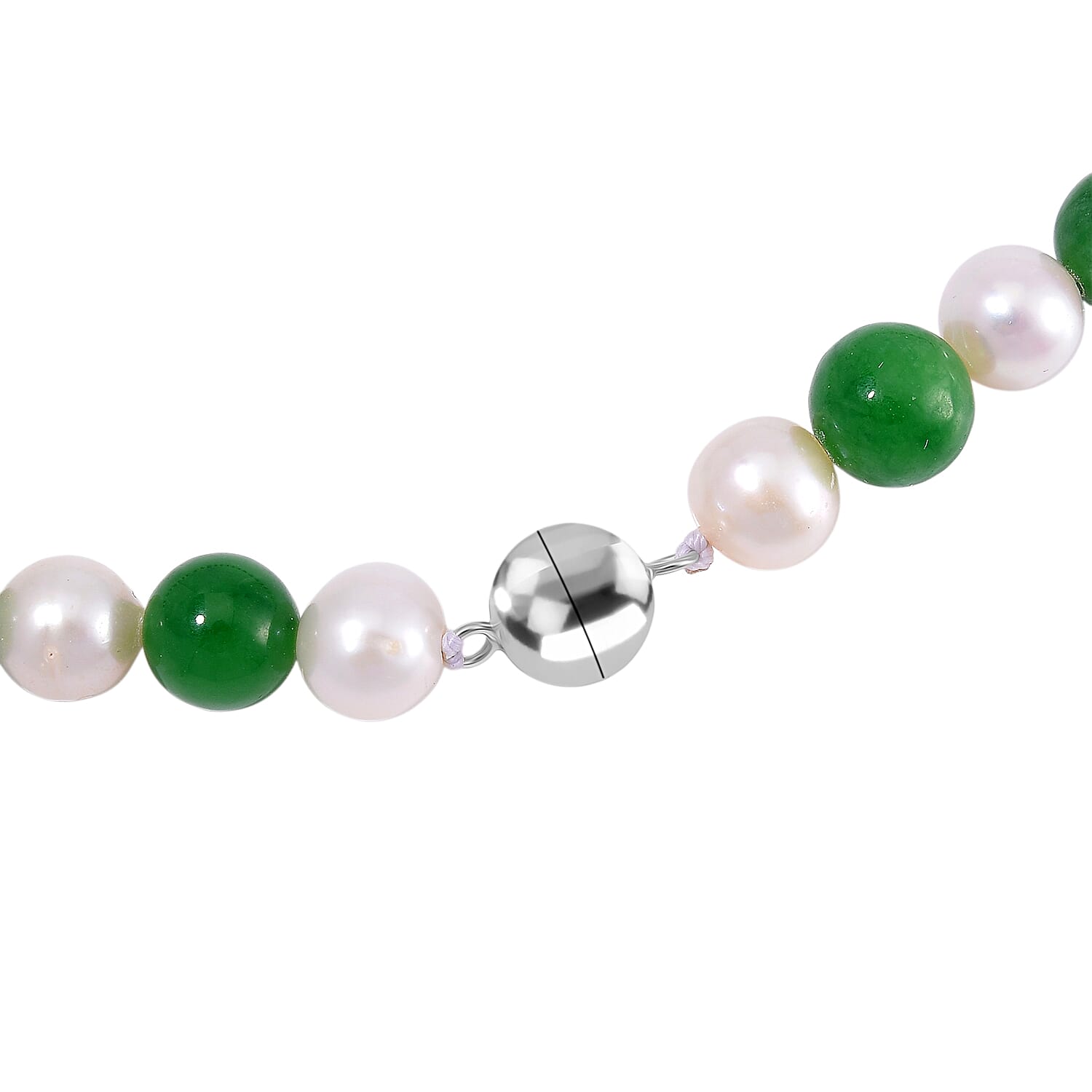 Enhanced Green Jade & Fresh Water Pearl Necklace (Size - 20) in Rhodium Overlay Sterling Silver 200.00 Ct. Enhanced Green Jade & Fresh Water Pearl Necklace (Size - 20) in Rhodium Overlay Sterling Silver 200.00 Ct.