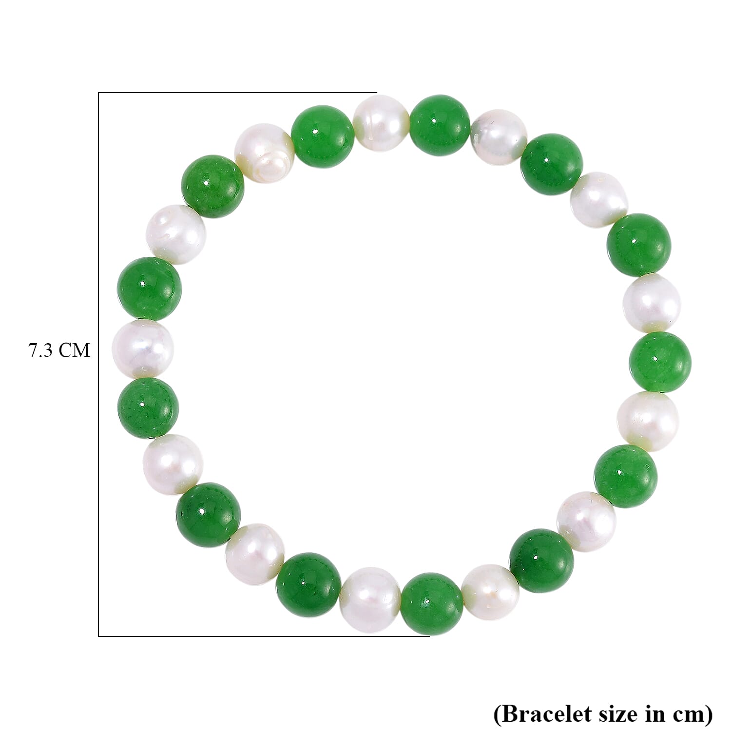 Enhanced Green Jade & Fresh Water Pearl Stone Bracelet (Size 7.5 Stretchable) 100.00 Ct.