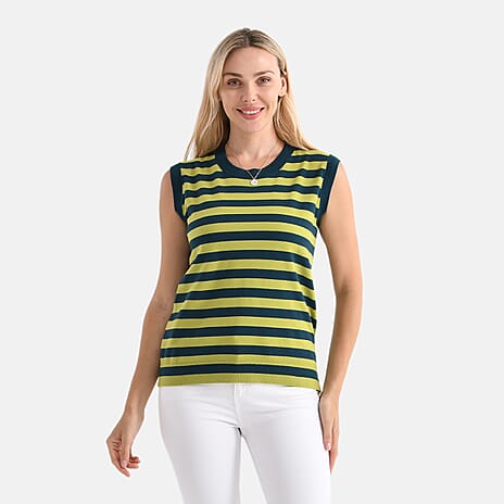 - Maisi Round Neck Striped Knitted Vest (Size S) - Green