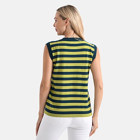 - Maisi Round Neck Striped Knitted Vest (Size M) - Green