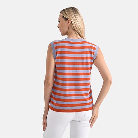 - Maisi Round Neck Striped Knitted Vest (Size XL) - Orange - Grey