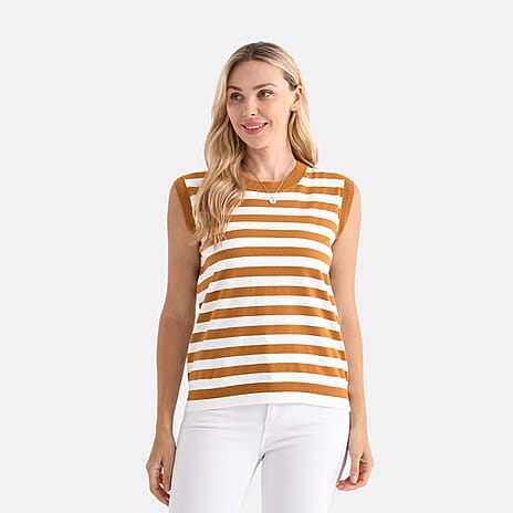 - Maisi Round Neck Striped Knitted Vest (Size S) - Brown - White