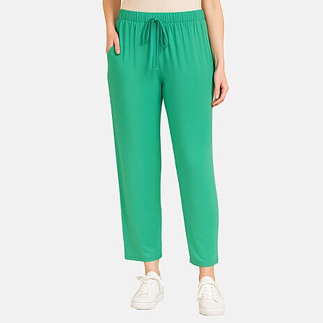 Anamor Ankle Grazer Trousers with Drawstring Cropped Pants (Size - L-XL) - Green