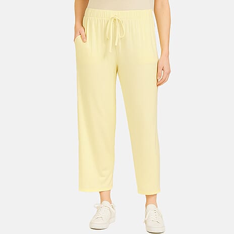 Anamor Ankle Grazer Trousers with Drawstring Cropped Pants (Size - M-L) - Lemon