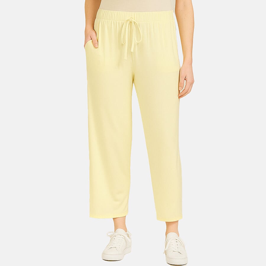 Anamor Ankle Grazer Trousers with Drawstring Cropped Pants (Size - M-L) - Lemon