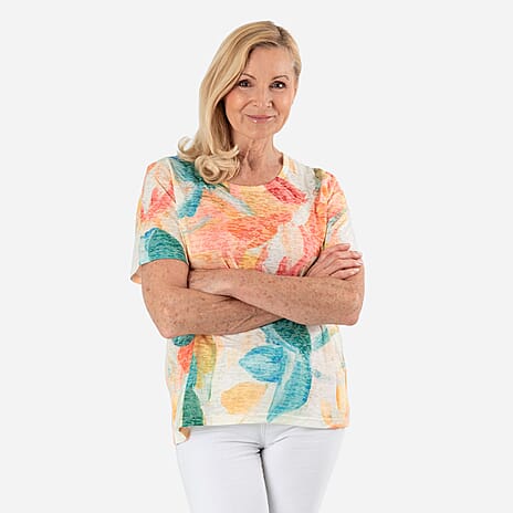 Anamor Tie-Dye Print Short Sleeve Casual T-Shirt (Size S) - Orange