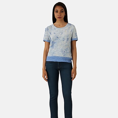 Anamor Womens Abstract Print Casual T-Shirt (Size M) - Light Blue
