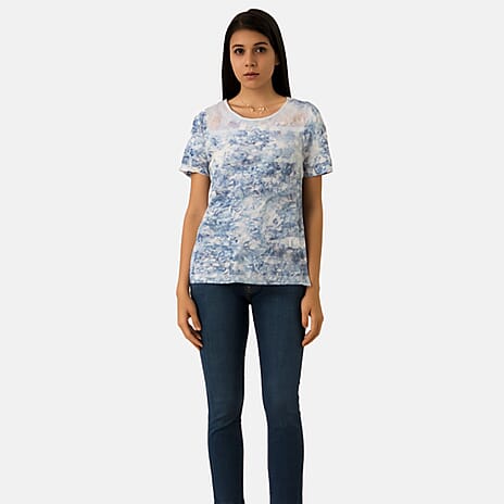 Anamor Womens Abstract Print Casual T-Shirt (Size L) - Blue - Pink