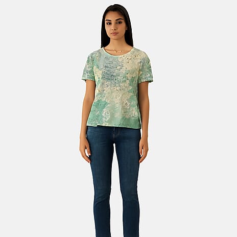 Anamor Womens Abstract Print Casual T-Shirt (Size M) - Lime Blue