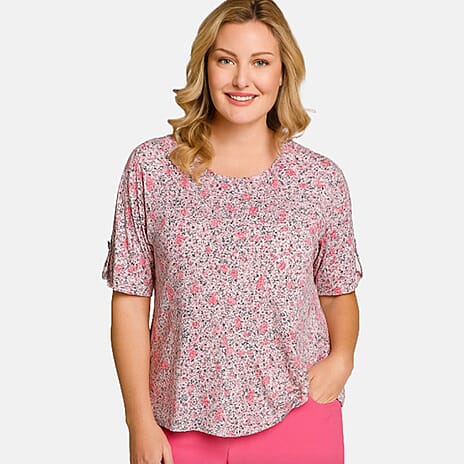 Anamor Ditsy Round Neck Knitted Top (Size - S) - Pink
