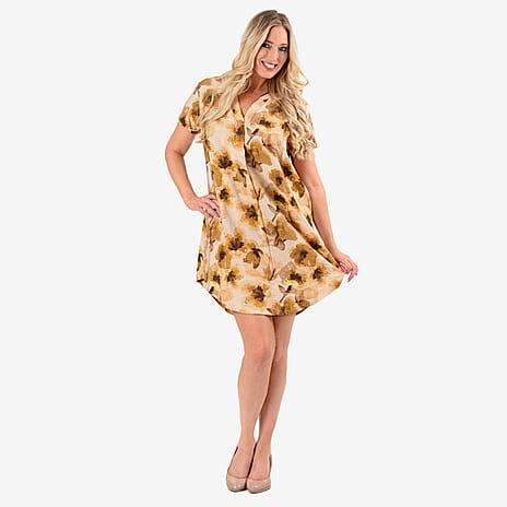 100% Viscose Floral Print Tunic Top (Size 8) - Yellow