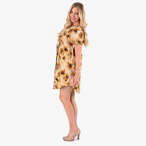 100% Viscose Floral Print Tunic Top (Size 16) - Yellow
