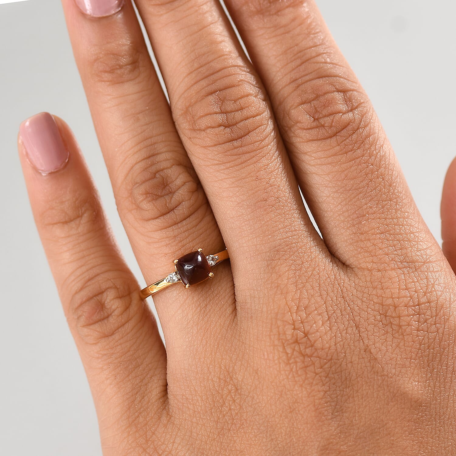 Sugar Loaf Cut Madeira Citrine & White Zircon Solitaire Ring in Yellow Gold Overlay Sterling Silver 1.38 Ct.