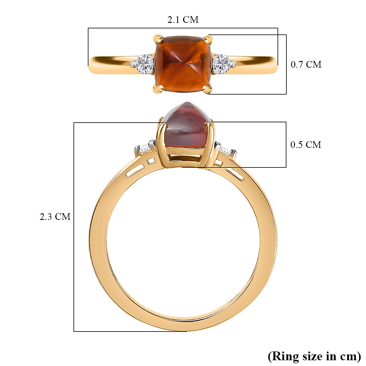 Sugar Loaf Cut Madeira Citrine & White Zircon Solitaire Ring in Yellow Gold Overlay Sterling Silver 1.38 Ct.