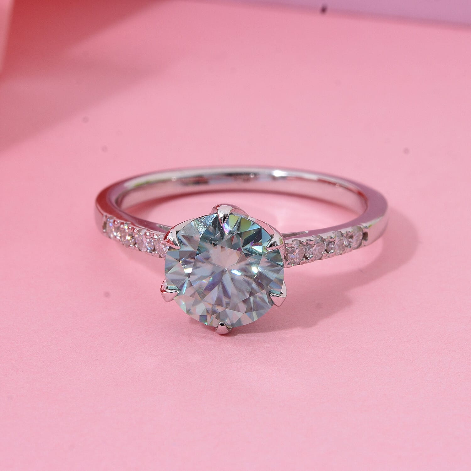 THE RIGEL STAR - Paraiba Colour Moissanite Ring in Rhodium Overlay Sterling Silver 2.00 Ct.