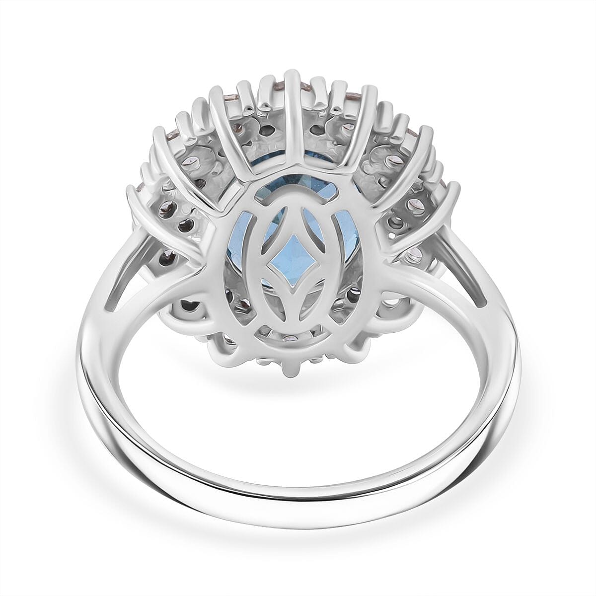 Swiss Blue Topaz, Blue Sapphire, White Zircon Ring in Rhodium OverlaySterling Silver  6.300  Ct.