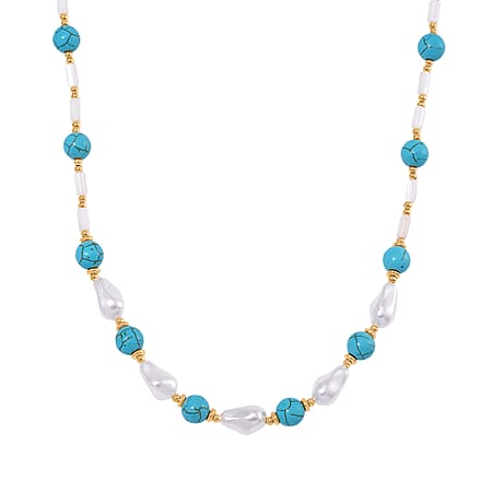 Designer Inspired - White Shell Pearl & Blue Howlite Necklace (Size 18-2 Ext) 125.00 Ct. Designer Inspired - White Shell Pearl & Blue Howlite Necklace (Size 18-2 Ext) 125.00 Ct.