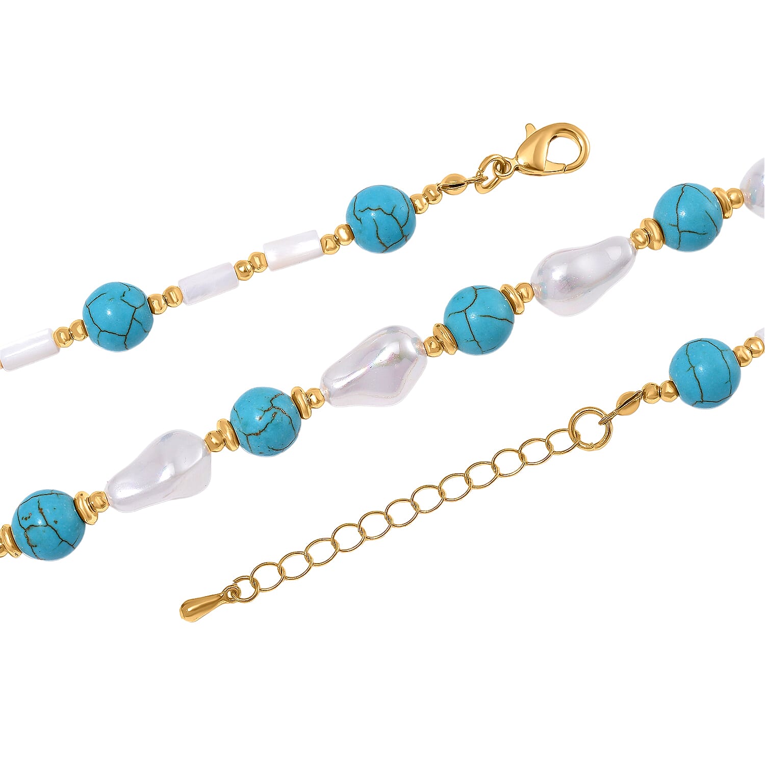 Designer Inspired - White Shell Pearl & Blue Howlite Necklace (Size 18-2 Ext) 125.00 Ct.
