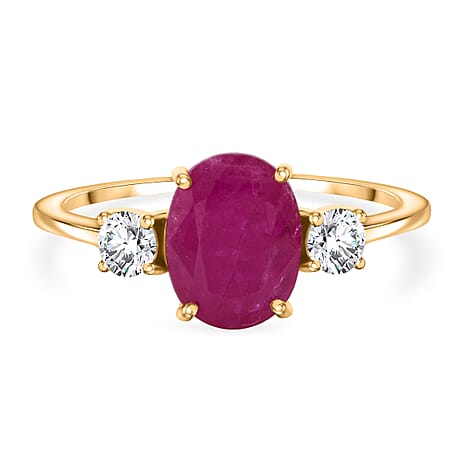 Super Find- 9K Yellow Gold AAA  Natural Mozambique Ruby (1.70 Cts)  & Lab Grown Diamond Ring 2.00 Ct.