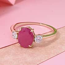 LUXURIANT AAA Mozambique Ruby and Lab Grown Diamond Ring in 9K Yellow Gold 2 Ct.