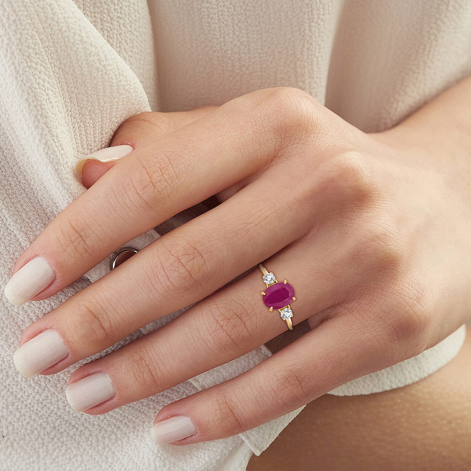 9K Yellow Gold AAA Mozambique Ruby & Lab Grown Diamond Ring 2.00 Ct. 9K Yellow Gold AAA Mozambique Ruby & Lab Grown Diamond Ring 2.00 Ct.