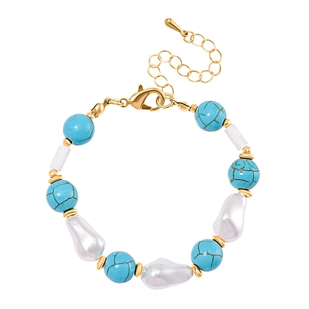 Designer Inspired - White Shell Pearl & Blue Howlite Bracelet (Size 7-2 Ext) 60.00 Ct.
