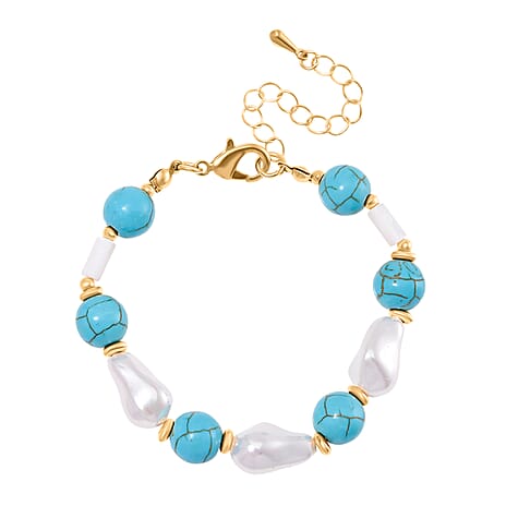 Designer Inspired - White Shell Pearl & Blue Howlite Bracelet (Size 7-2 Ext) 60.00 Ct.