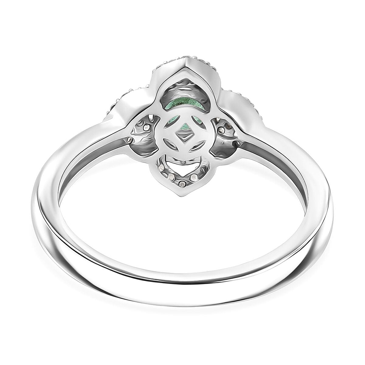 Colombian Emerald & White Zircon Ring in Rhodium Overlay Sterling Silver Colombian Emerald & White Zircon Ring in Rhodium Overlay Sterling Silver