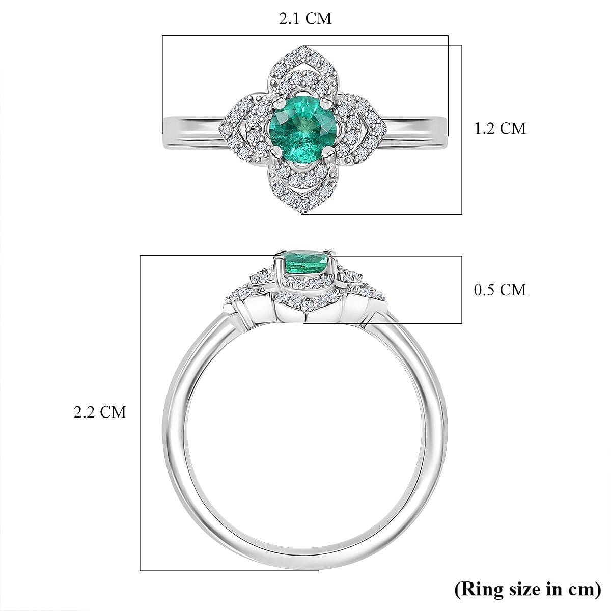 Colombian Emerald & White Zircon Ring in Rhodium Overlay Sterling Silver Colombian Emerald & White Zircon Ring in Rhodium Overlay Sterling Silver