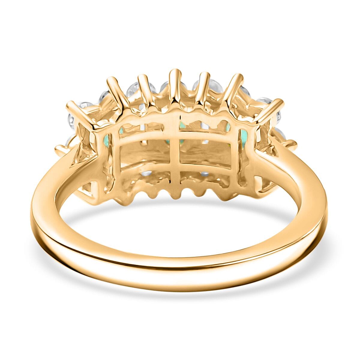 Colombian Emerald & White Zircon Boat Ring in 18K Vermeil Yellow Gold Plated Sterling Silver 1.60 Ct. Colombian Emerald & White Zircon Boat Ring in 18K Vermeil Yellow Gold Plated Sterling Silver 1.60 Ct.