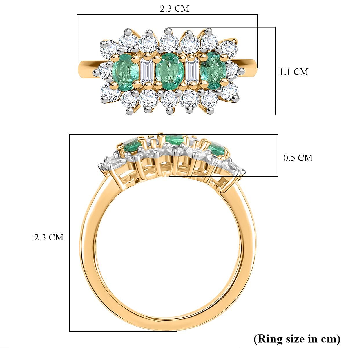 Colombian Emerald & White Zircon Boat Ring in 18K Vermeil Yellow Gold Plated Sterling Silver 1.60 Ct. Colombian Emerald & White Zircon Boat Ring in 18K Vermeil Yellow Gold Plated Sterling Silver 1.60 Ct.