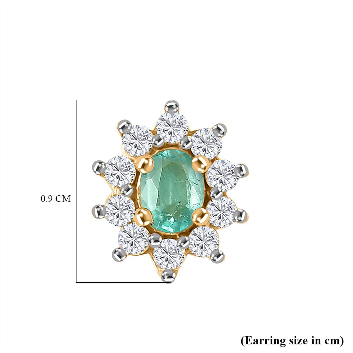 Colombian Emerald & White Zircon Stud Push Back Earring in 18K Vermeil Yellow Gold Plated Sterling Silver
