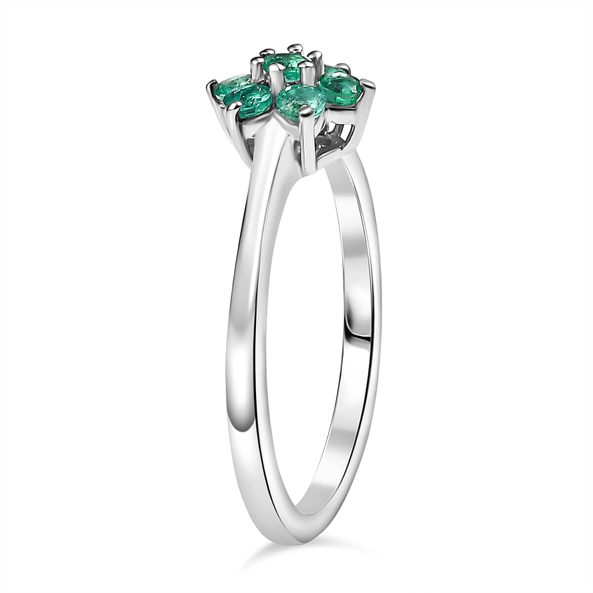Colombian Emerald Solitaire Flower Ring in Rhodium Overlay Sterling Silver