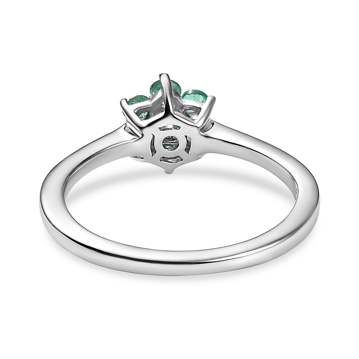 Colombian Emerald Solitaire Flower Ring in Rhodium Overlay Sterling Silver