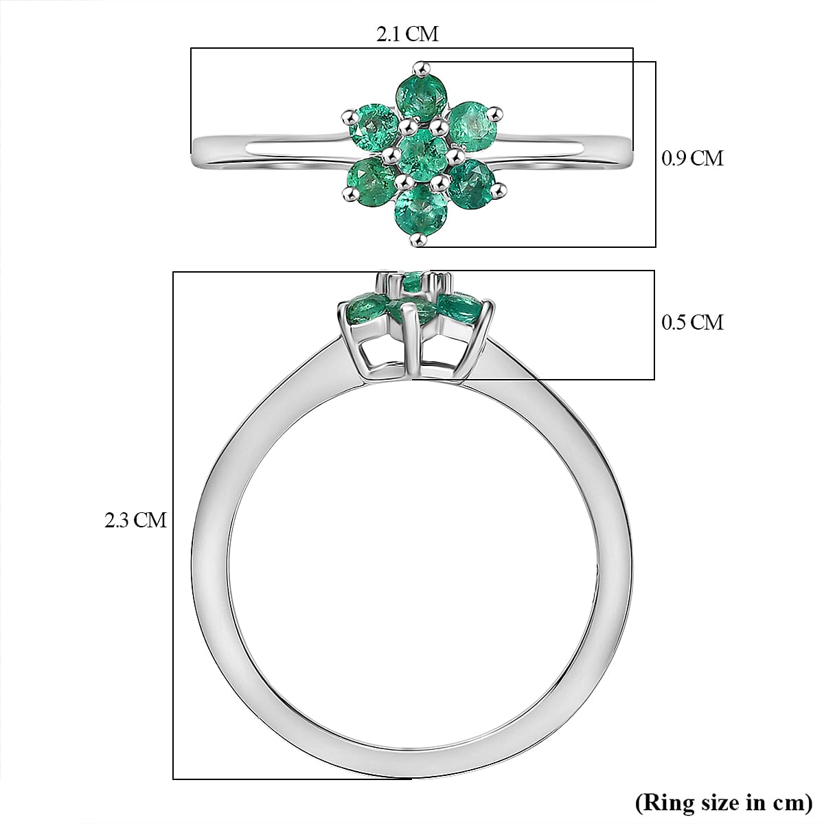Colombian Emerald Solitaire Flower Ring in Rhodium Overlay Sterling Silver