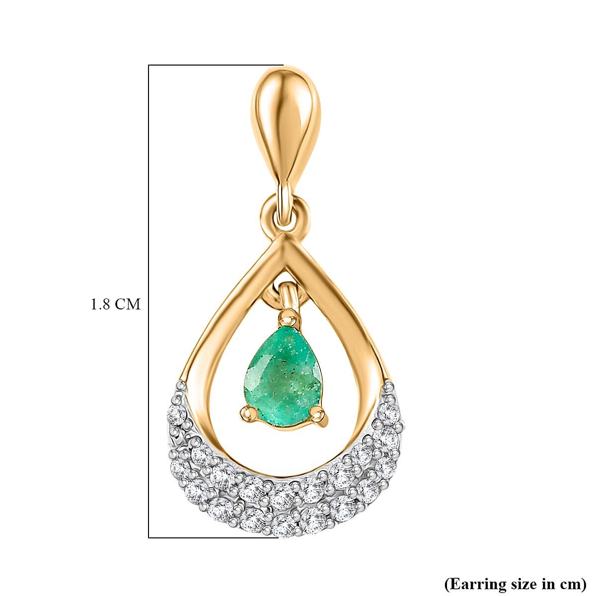 Colombian Emerald & White Zircon Dangling Push Back Earring in 18K Vermeil Yellow Gold Plated Sterling Silver