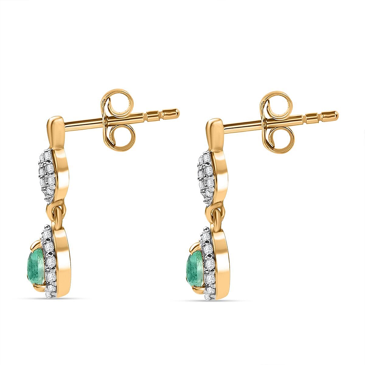 Colombian Emerald & White Zircon Dangling Push Back Earrings in 18K Vermeil Yellow Gold Plated Sterling Silver Colombian Emerald & White Zircon Dangling Push Back Earrings in 18K Vermeil Yellow Gold Plated Sterling Silver
