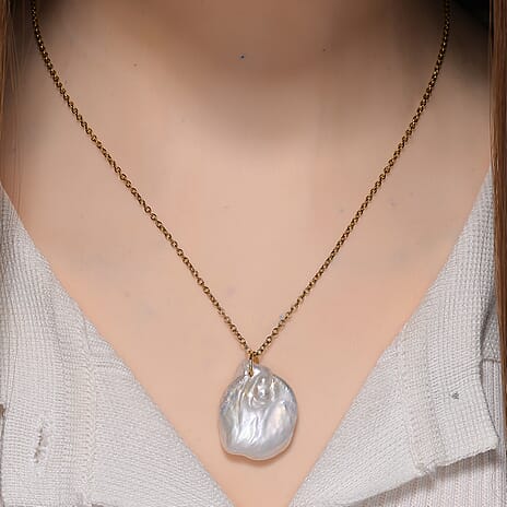 One Time Deal- White Keshi Pearl Pendant with Chain (Size - 20)