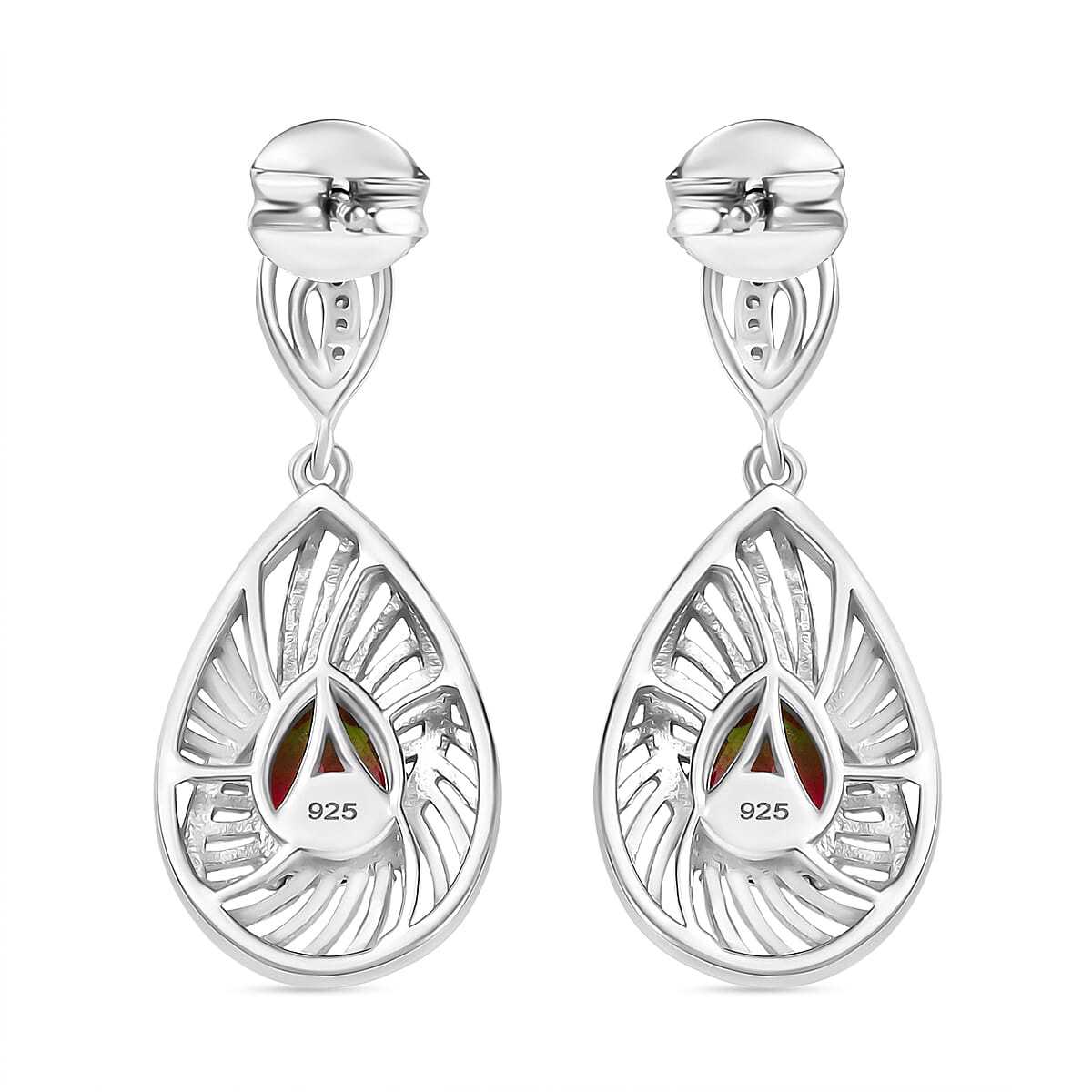 Watermelon Quartz Triplet & White Zircon Dangling Push Back Earring in Rhodium Overlay Sterling Silver 2.30 Ct. Watermelon Quartz Triplet & White Zircon Dangling Push Back Earring in Rhodium Overlay Sterling Silver 2.30 Ct.