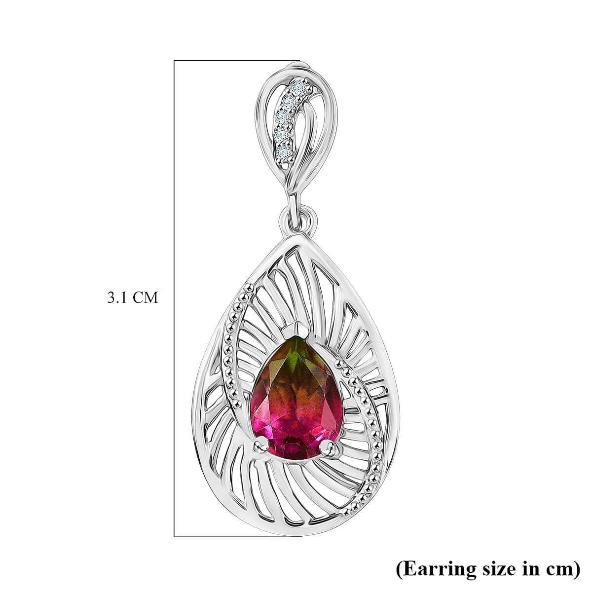 Watermelon Quartz Triplet & White Zircon Dangling Push Back Earring in Rhodium Overlay Sterling Silver 2.30 Ct. Watermelon Quartz Triplet & White Zircon Dangling Push Back Earring in Rhodium Overlay Sterling Silver 2.30 Ct.