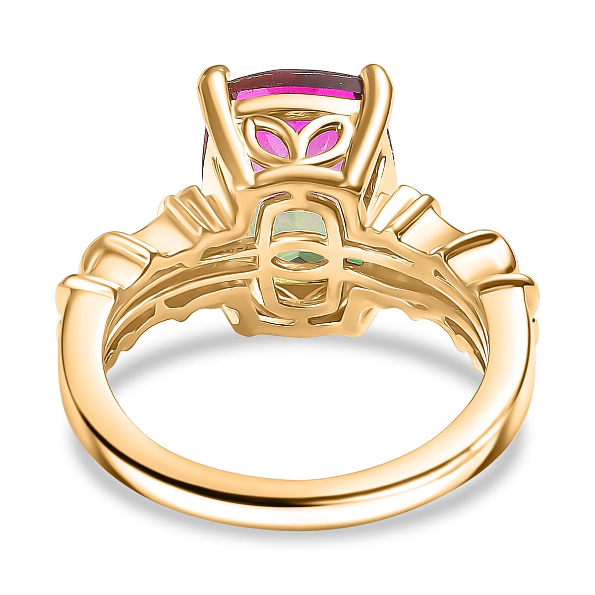 Watermelon Quartz Triplet Solitaire Ring in 18K Vermeil Yellow Gold Plated & Rhodium Overlay Sterling Silver 4.38 Ct.